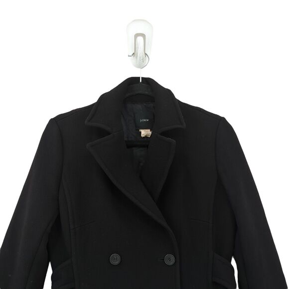 J Crew Women 4 Double Breasted Trench Coat Black Wool Blend Nylon Collar FLAW - Picture 3 of 9